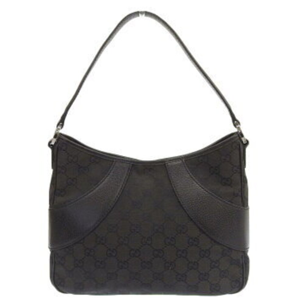 Gucci GG Canvas One Shoulder Hobo Bag Leather Black